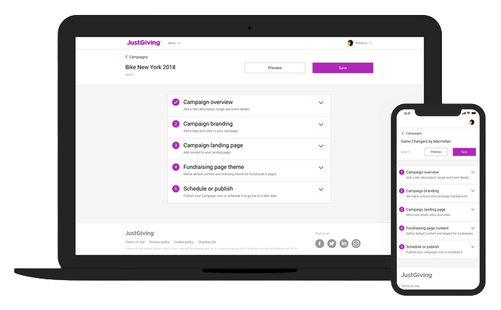 JustGiving, Campaign Creation