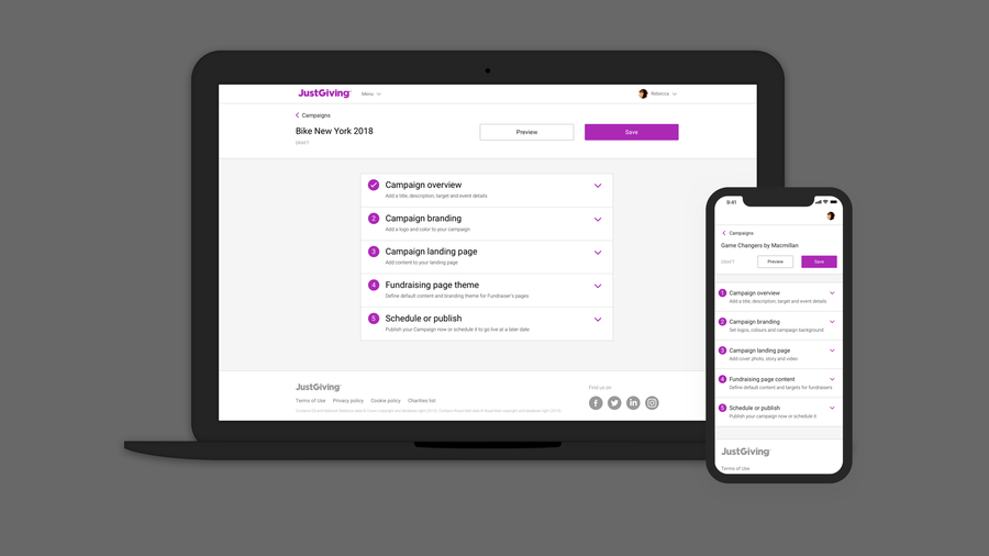 JustGiving, Campaign Creation