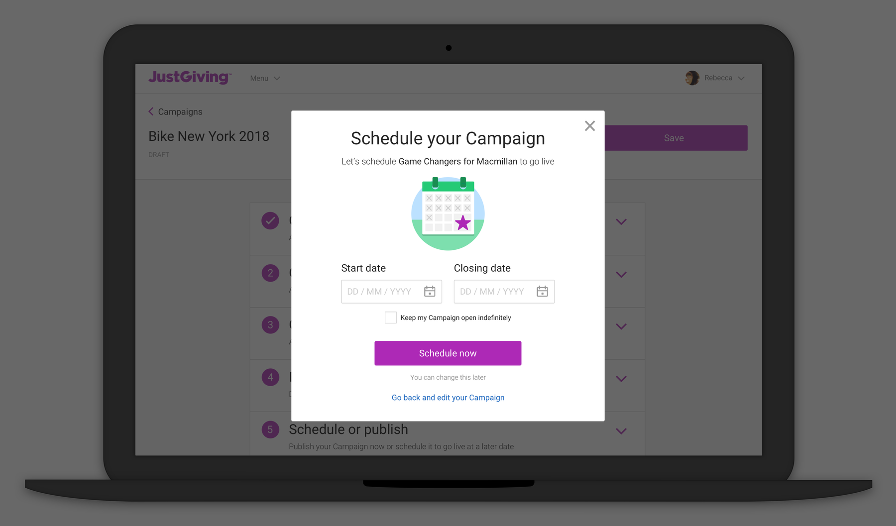 Scheduling a campaign to publish later