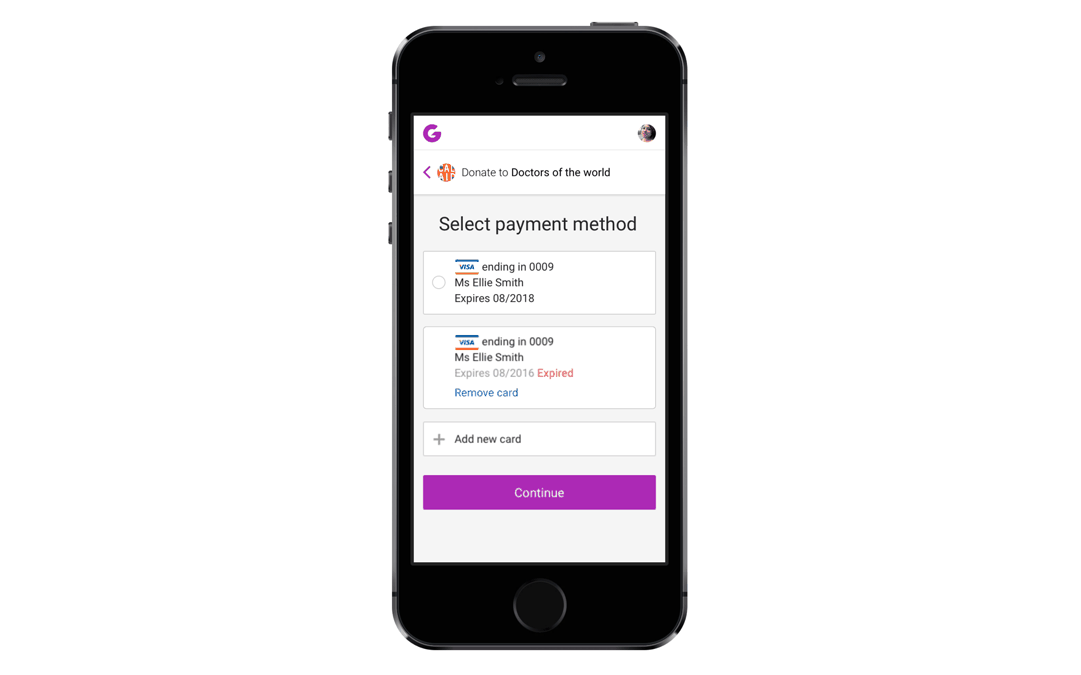 Adding and removing payment cards on mobile