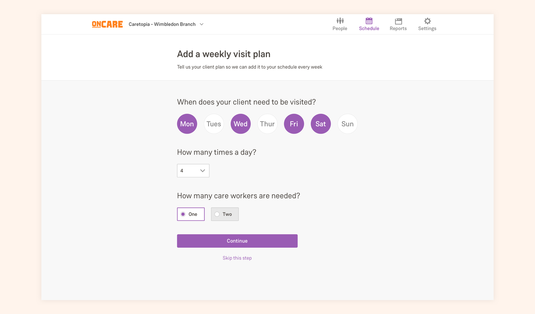 Weekly visit plan, built into onboarding